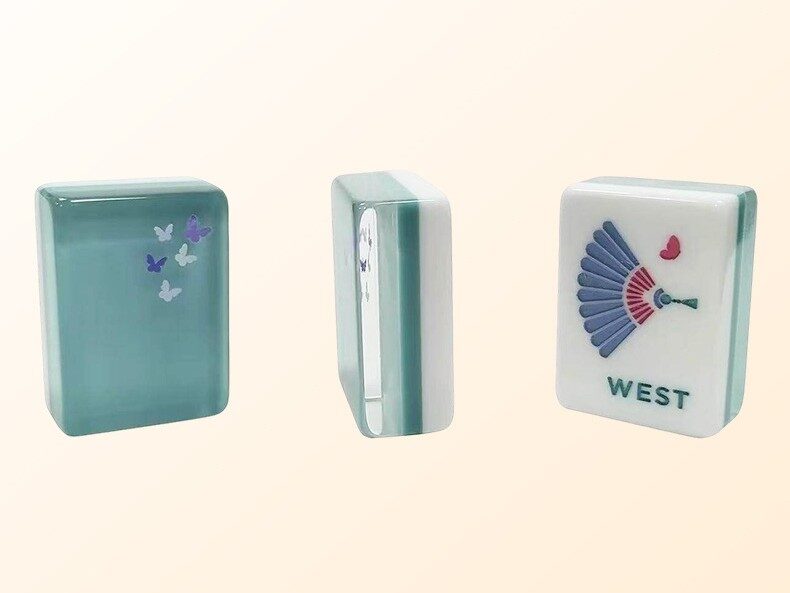 Aqua Blue pastel acrylic mahjong tiles close-up