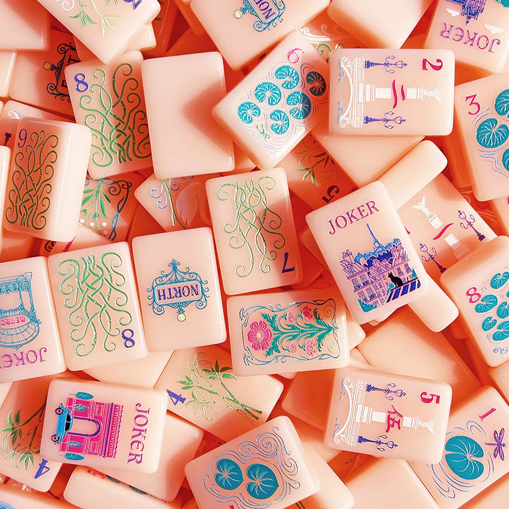 Belle Epoque Rose acrylic mahjong tile set in pastel rose