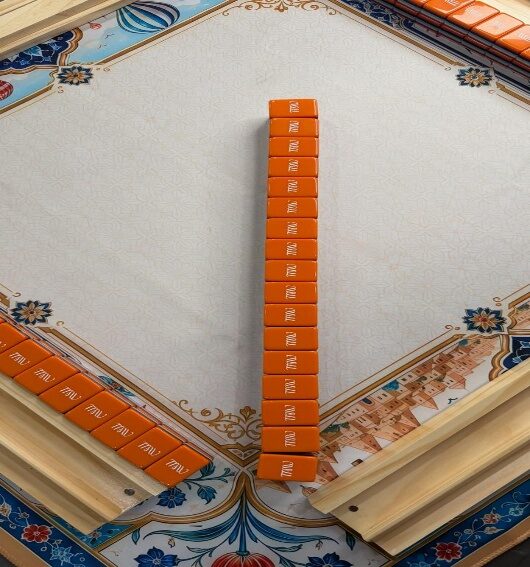 Desert Bloom designer acrylic mahjong tile set, festive luminous colourway