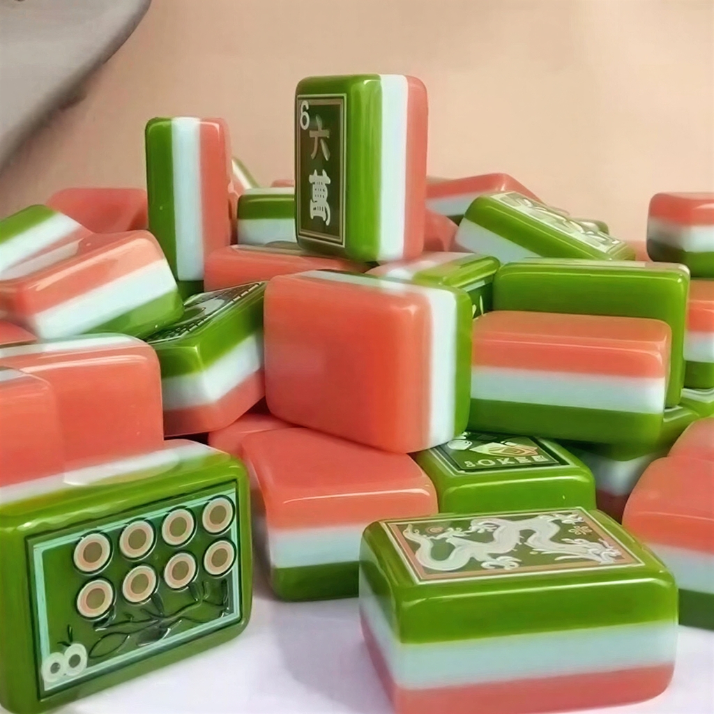 Melon Grove acrylic mahjong tile set, playful vibrant colourway