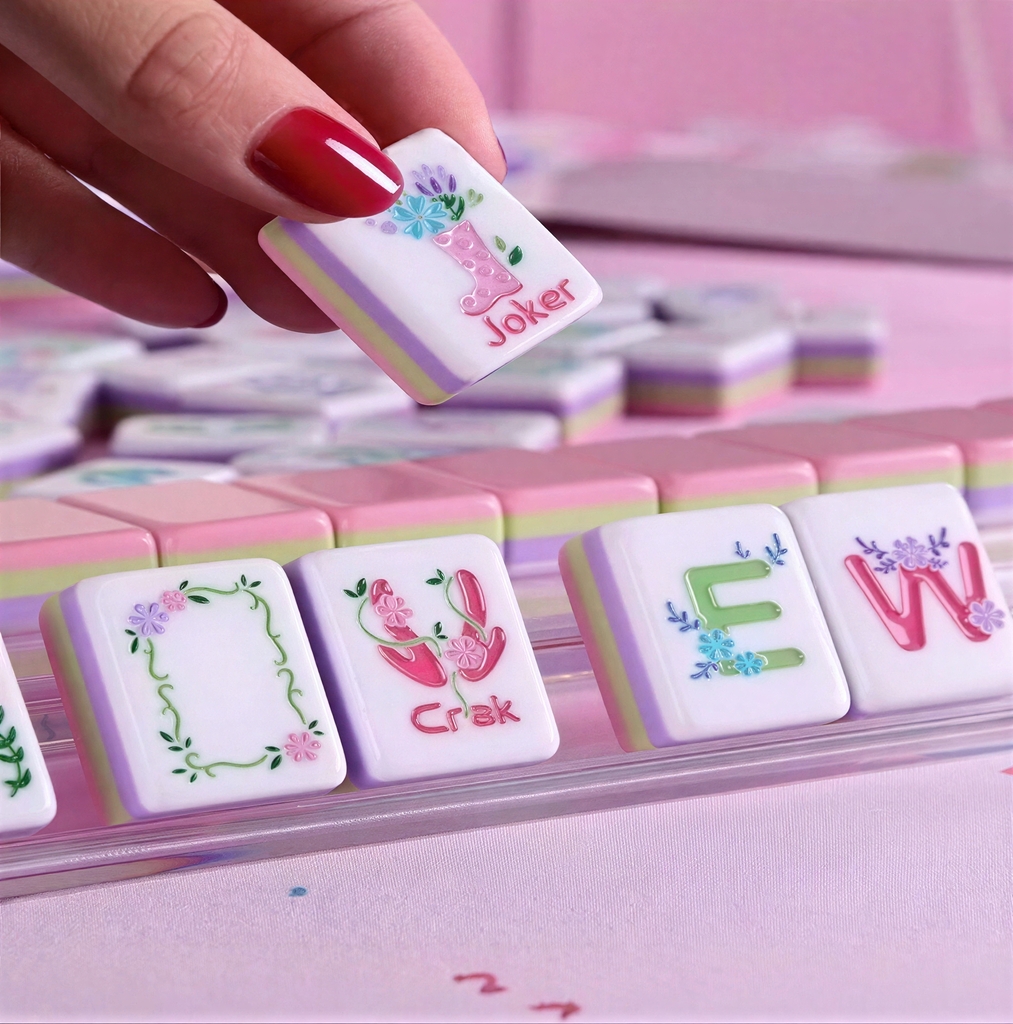 Spring Meadow acrylic mahjong tiles in fresh pastel green